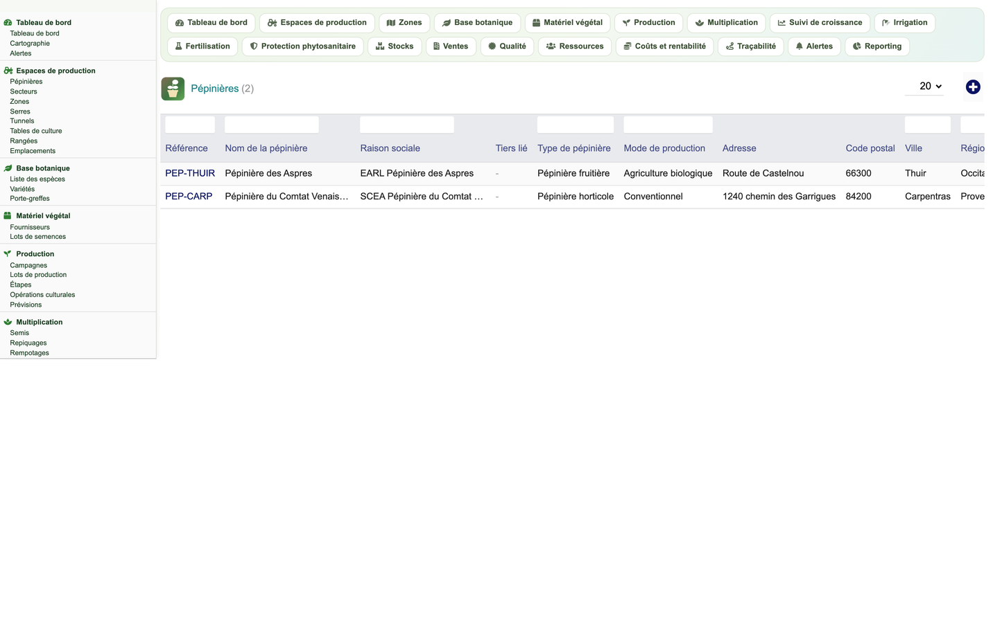 DoliResources - Dolibarr - 03_pepinieres_liste