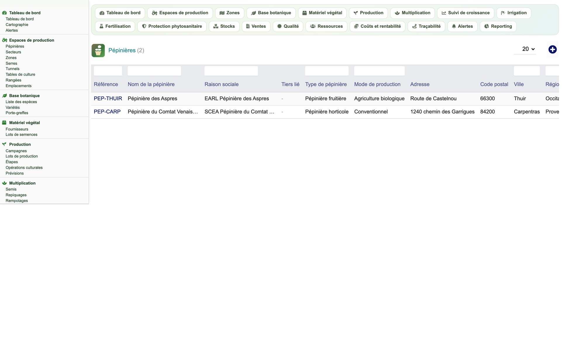 DoliResources - Dolibarr - 03_pepinieres_liste