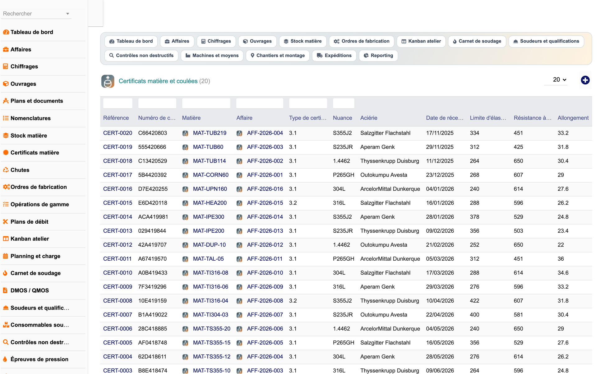 DoliResources - Dolibarr - 14_certificats_matiere_liste
