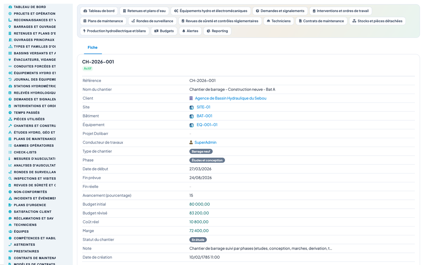 Dam & Reservoir Lifecycle Management - Dolibarr