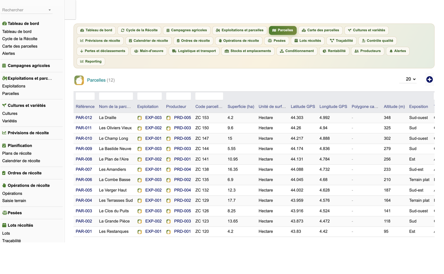 DoliResources - Dolibarr - 34_liste_parcelles