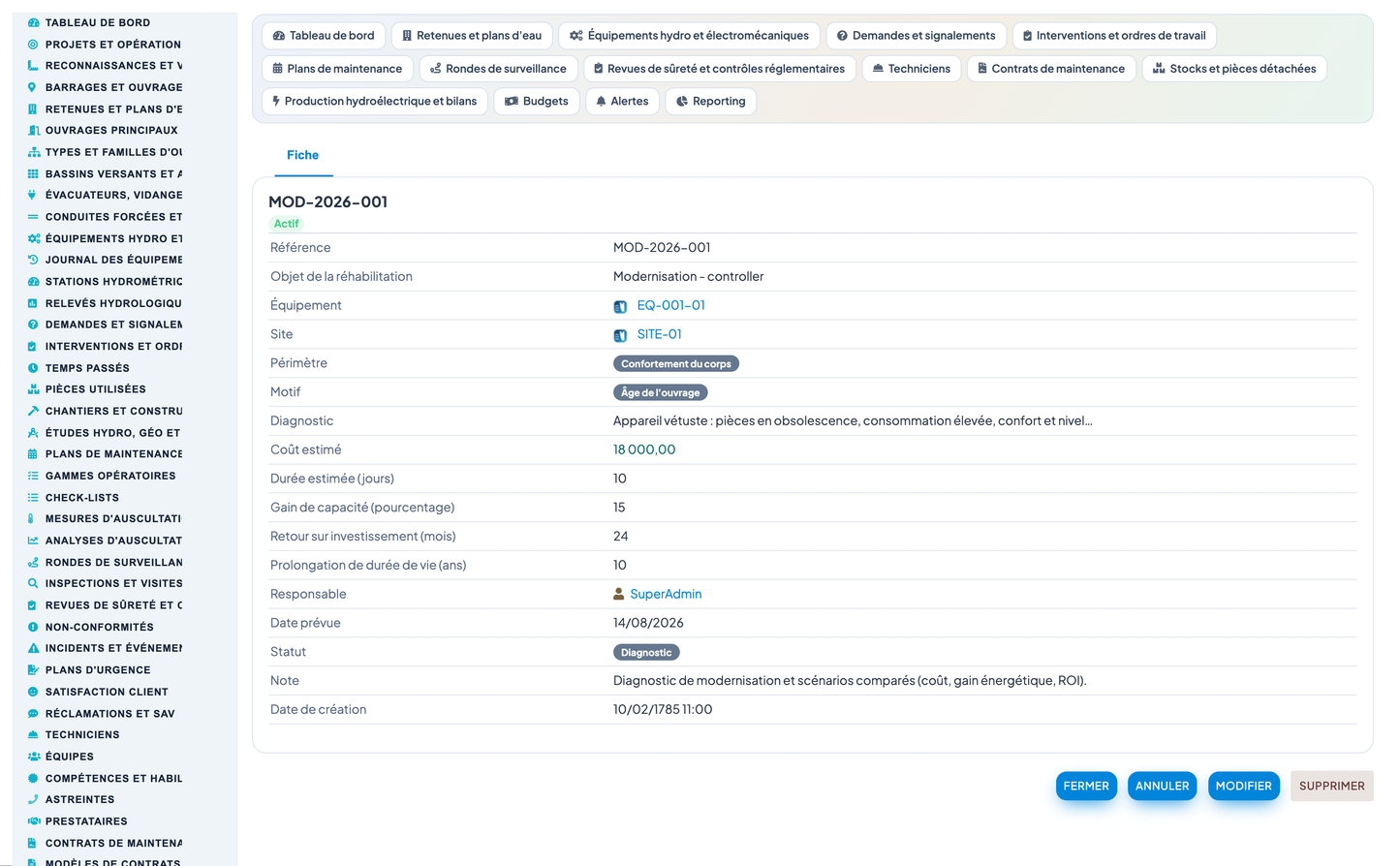 Dam & Reservoir Lifecycle Management - Dolibarr