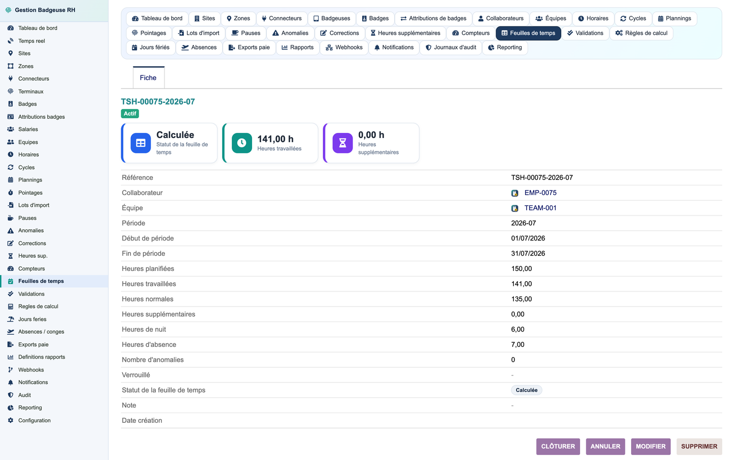 HR Badge, Time & Attendance Management - Dolibarr