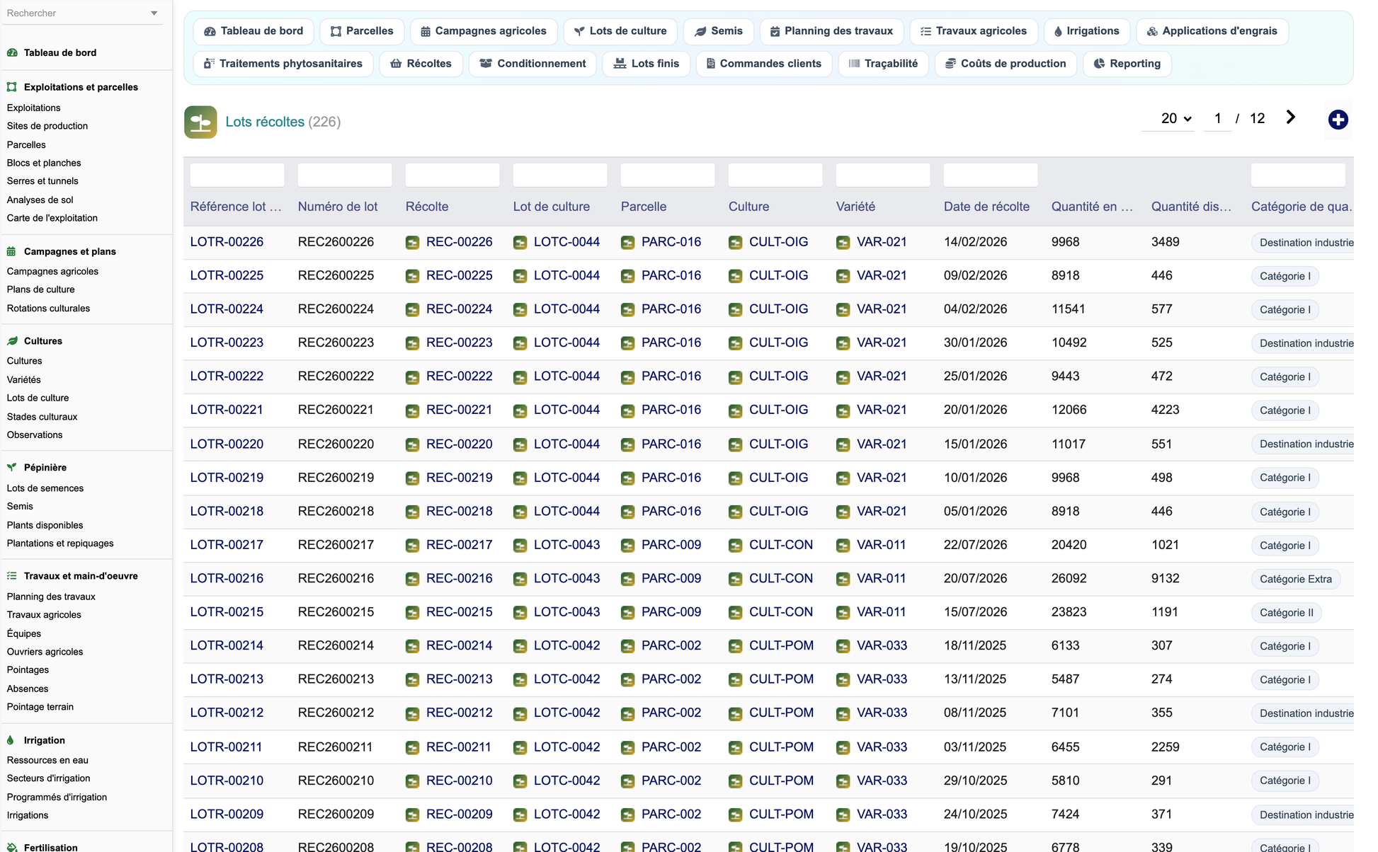 DoliResources - Dolibarr - A2_lots_recoltes