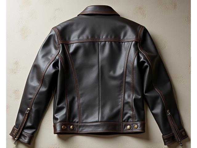Chaqueta de cuero oscura antes de la restauración, con marcas de uso y desgaste