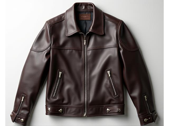 Chaqueta de cuero oscura después de la restauración por Hilos Limpios, luciendo renovada y con color vibrante