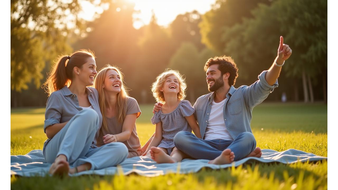 Familia sonriendo y disfrutando de tiempo libre en un parque, simbolizando el ahorro de tiempo gracias al servicio de lavandería a domicilio.