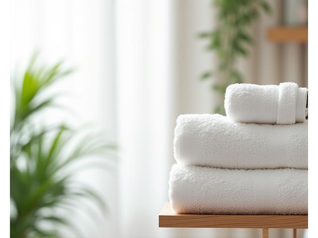 Toallas blancas apiladas en un ambiente de spa limpio