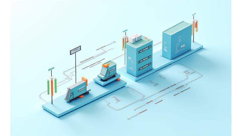 Infografía mostrando el proceso de logística con iconos de seguimiento y entrega