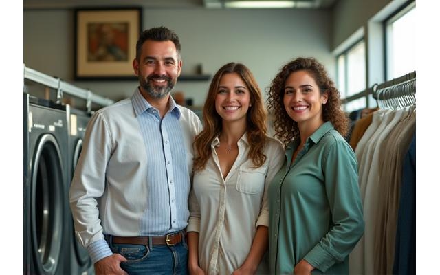 Fundador de Hilos Limpios junto a su familia en la tintorería